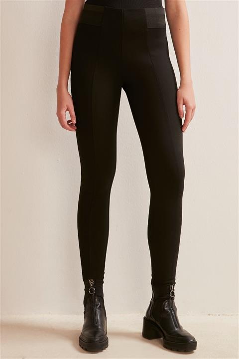 Jimmy Key Kadın Siyah Yüksek Bel Dar Kesim Dar Paça Biyeli Örme Tayt