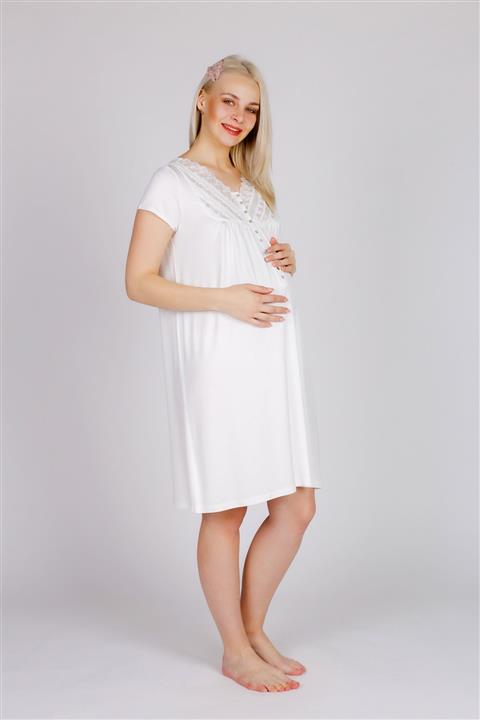 Hays Kadın Ekru Kısa Kollu Dantel Ve Pat Detaylı Gecelik