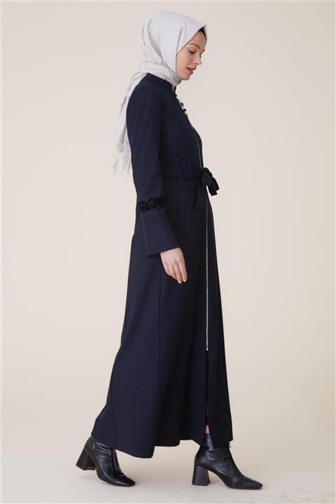 Doque Flok Baskılı Lacivert Pardesü