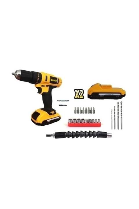 BAUER Power Tools 24 Volt 5.0 Amper Çift Akülü 27 Parça Uc Setili Şarjlı Vidalama Matkap