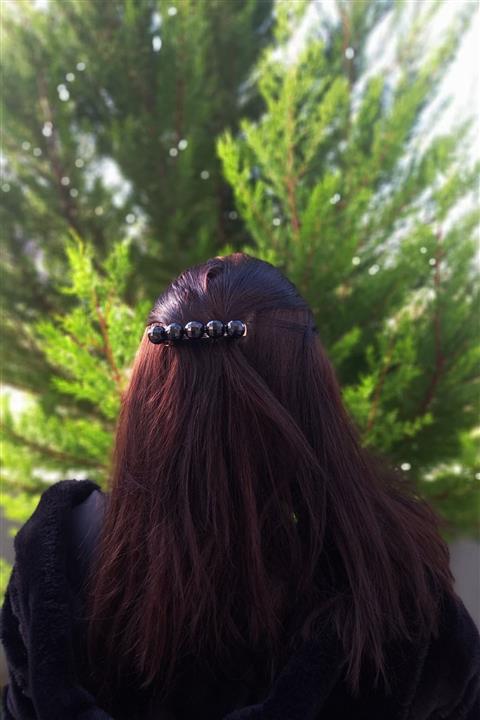 QP Angel's Kristal Görünümlü Siyah Şık Saç Tokası Otomatik Toka