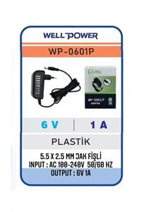 WELL POWER 6v 1a Adaptör 6 Volt 1 Amper 5.5 X 2.5 Mm Jak Fişli Plastik Kasa Wellpower Wp-0601p