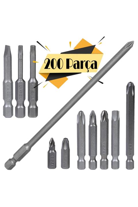 Klytek Matkap Bits Ucu Seti Vidalama Uçları Düz Yıldız Torx Uç (200 PARÇA)