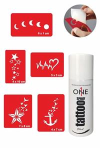 ONE SPRAY TATTOO Kalp Çapa Yıldız Geçici Dövme Seti Siyah Sprey Ve 5 Desen