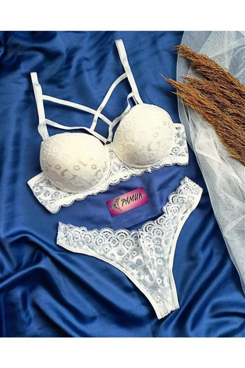 ÖZ PAMUK Dantel Ve Ip Detaylı Dolgulu Takım