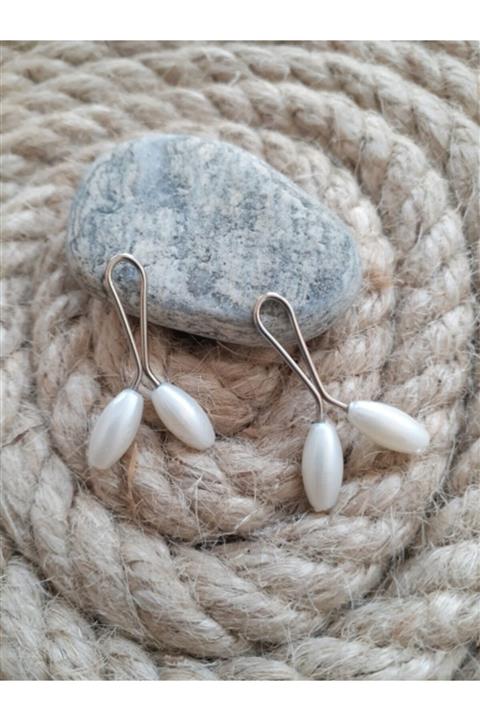 Akın Aksesuar Beyaz Badem Kesim Inci Boncuklu 2 Adet Eşarp Tokası Şal Klipsi