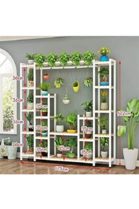 DEMBEY AHŞAP ATÖLYE Ahşap Saksılık Duvar Rafi Çiçeklik Saksılık Büyük Boy Beyaz Çiçek Rafı