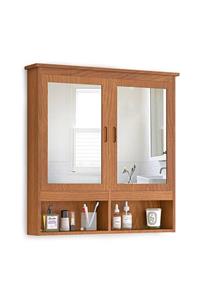 INTERBUILD REAL WOOD Interbuild Meşe Ahşap Aynalıbanyo Duvar Dolabı 100x100x16 Cm