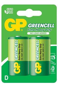 GP Batteries 13g Greencell R20p/1250/d Boy Kalın Pil, 1.5 Volt, 2'li Kart