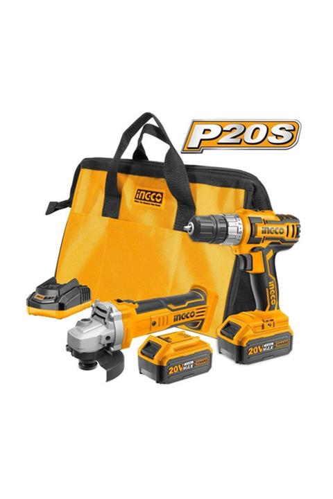 Ingco Cklı2009 20v Lithium-ıon 2 Li Set Şarjlı Matkap 115mm Taşlama Kömürsüz Motor 2 Bataryalı
