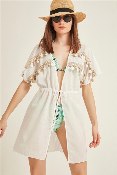 C&City Kadın Beyaz  Pareo Plaj Elbisesi