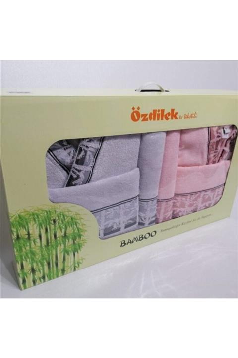 Özdilek Bambu Sunset Aile Seti Bornoz Takımı Gri / Pudra