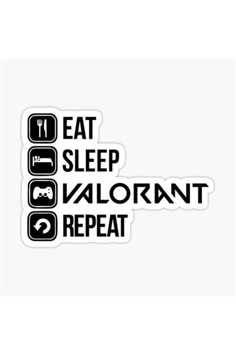 ZobarMarkt Eat Sleep Valorant Repeat Defter Ajanda Planner Laptop Sticker, 8 Cm