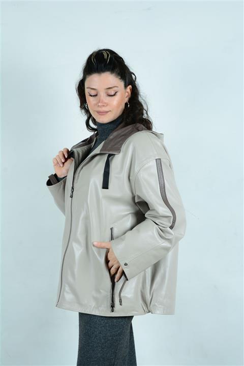 PERFETO Kadın Kapşonlu Deri Ceket Yağmurluk