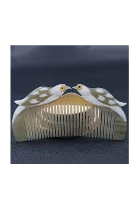 Accessorize Doğal Kemik Tarak Boynuz Tarak Kuşlu El Işlemeli Manda Boynuzu Ta