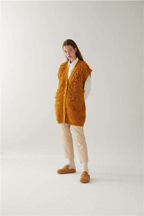 inspiration Havlu Örgü Yelek Hardal