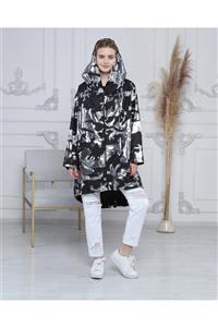 Çiğdem Koç Butik Kadın Siyah Gümüş Varaklı Yağmurluk
