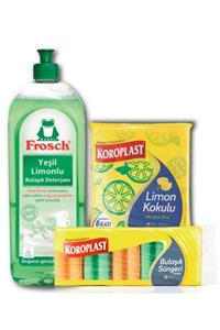 Frosch Yeşil Limonlu Sıvı Bulaşık Deterjanı 750 Ml & Koroplast Sünger & Bez Seti