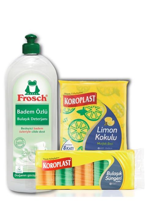 Frosch Badem Özlü Sıvı Bulaşık Deterjanı 750 Ml & Koroplast Sünger & Bez Seti