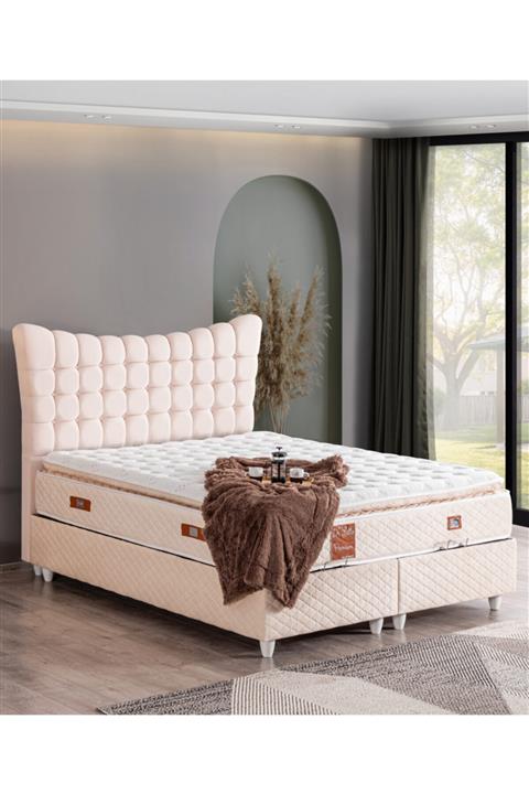 Cesur Baza , Gondol Tek Kişilik Baza Başlık Premium Pedli Yatak Seti - Krem