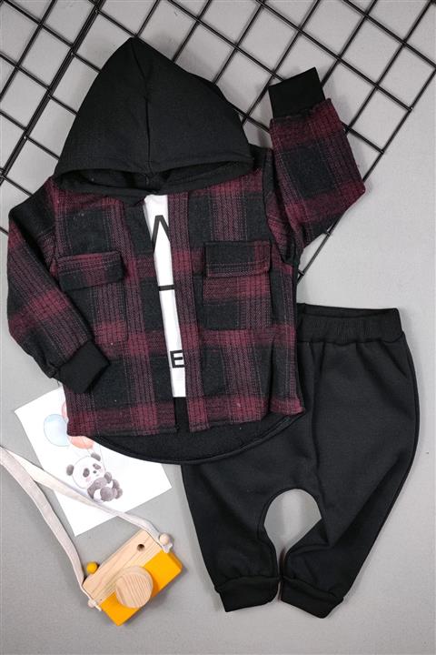 ADABEBEK Porever Kapşonlu Ekoseli Tarz 2'li Bebek Takım