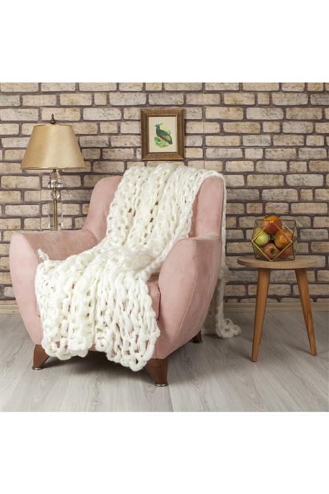 Betires Home El Örgü Koltuk Şalı Ekru