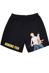 MOREJHN Unisex Sarı Siyah Anime Banana Fish Baskılı Şort