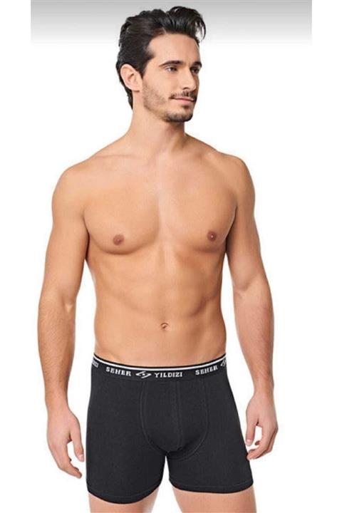 Seher Yıldızı 6 Lı Paket Erkek Siyah Likralı Pamuklu Boxer 0060