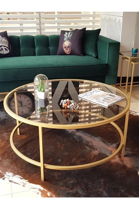 zey designer Metal Gold 100 Cm Çap Orta Sehpa