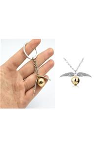 AlpCollection Harry Potter Sarı Snitch Zincirli Kolye Metal Anahtarlık Set