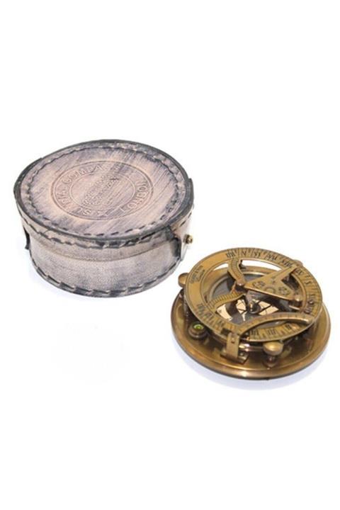 Tina Pirinç 11x5 Cm Sundial London Güneş Saati Deri Kutulu Pusula