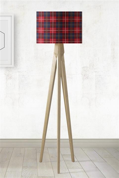 Çekirdek Home Kırmızı Lacivert Ekose Kumaş Lambader