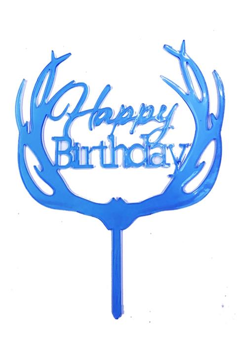 Acenter Happy Birthday Yazılı Pasta Süslemesi Kek Çubuğu Mavi Renk 13 Cm