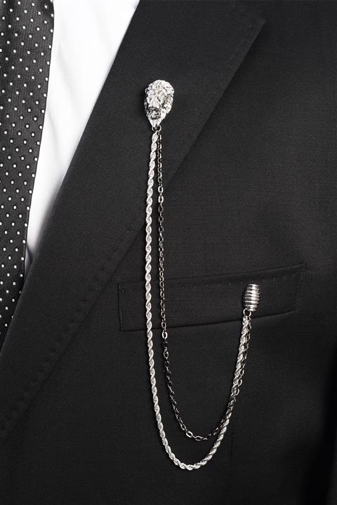 Esgue Aslan Ceket Yaka Iğnesi Gümüş