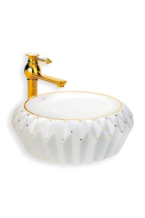 EVA BANYO Lena Tezgah Üstü Lavabo Beyaz&gold E-8138