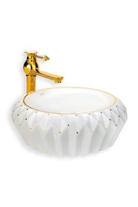 EVA BANYO Lena Tezgah Üstü Lavabo Beyaz&gold E-8138