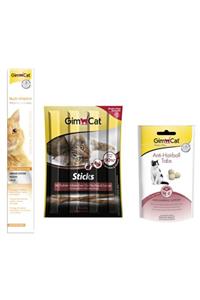 Gimcat Multi Vitamin Paste 100 gr + Sticks Hindi Etli 20 gr + Anti Hairball Tabs 40 gr Kedi Ödülü