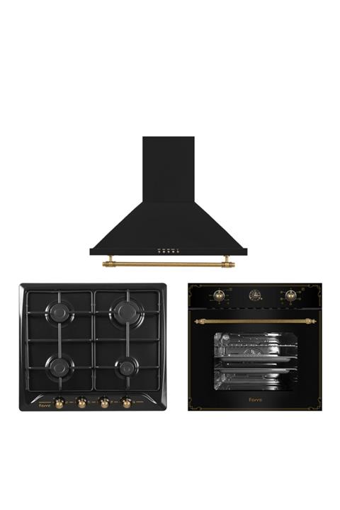 Ferre Siyah Arya Rustic Ankastre Set 6008 Ank. Fırın + Sr640ce Ank. Ocak + D021 Davlumbaz