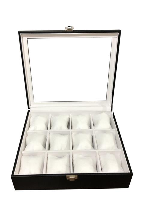 IMPALA 12 Li Saat Kutusu Siyah Ahşap Kasa Üzeri Deri Kaplama