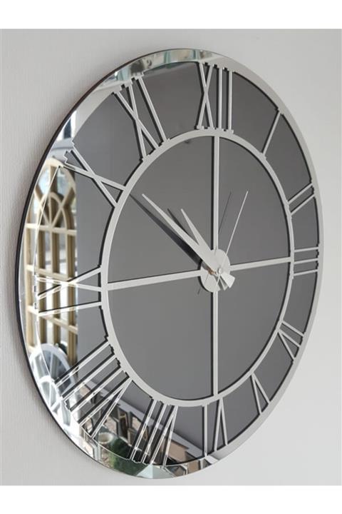 AYNA DENİZİ Silver Smoked Model Gümüş Füme Renk 50 Cm Dekoratif Aynalı Duvar Saati