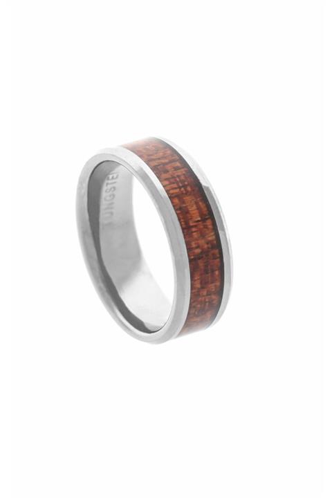 celikchi Erkek Tungsten Ahşap Detay Gümüş Renk Yüzük