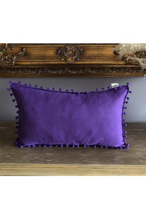 HAZE DESİGN LAB Mor Ponponlu Uzun Yastık Kılıfı
