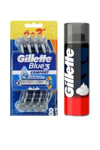 Gillette Blue3 Comfort Tıraş Bıçağı 8 Li + Sinekkaydı 200 Ml Tıraş Köpüğü