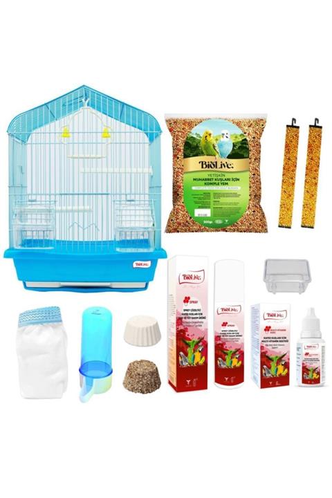 Biolive A1008 Muhabbet Kuşu Kafes Seti Mavi