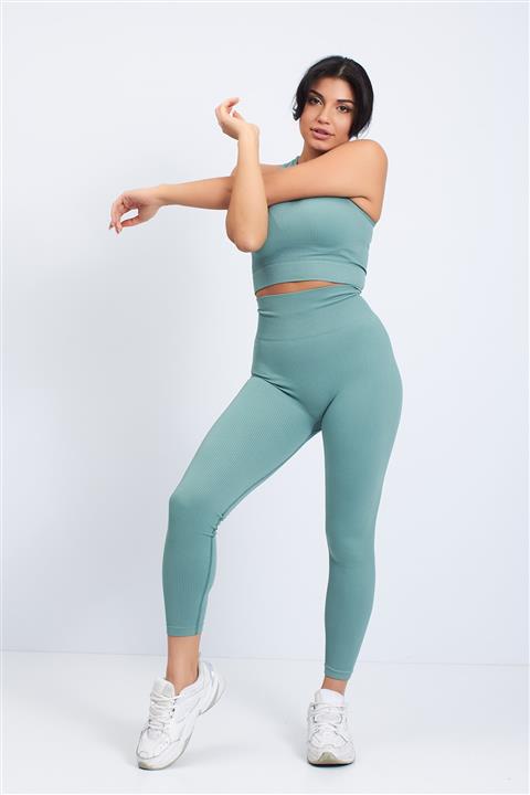 JUU AND GO Kadın Dikişsiz Seamless Ribli Tayt Yeşil