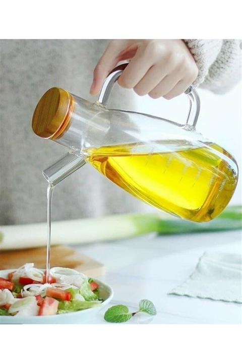 AROW Bambu Kapaklı Cam Yağdanlık Sirkelik -2 Adet