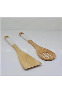 ACAR Hanna 31 Cm 2'lü Silikon Bambu Yemek Hazırlık Seti Beyaz