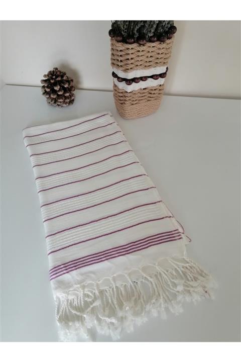 Hueva Home Unisex Beyaz Çizgili Bambu Peştemal