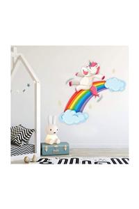 Sticker Sepetim Gökkuşağı Kayan Unicorn Çocuk Odası Dekroatif Duvar Sticker