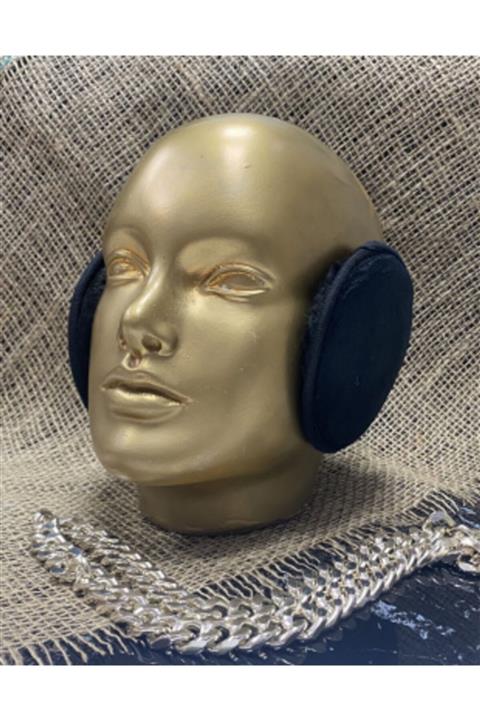 MOSSGH Ense Tipi Kışlık Kadın Siyah Polar Kulaklık